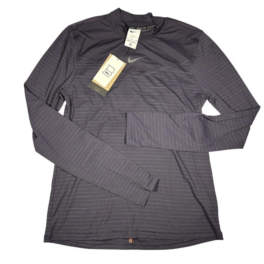 Nike Running Division Dri-FIT Long Sleeve Mock Neck Top Purple Mens Small NWT